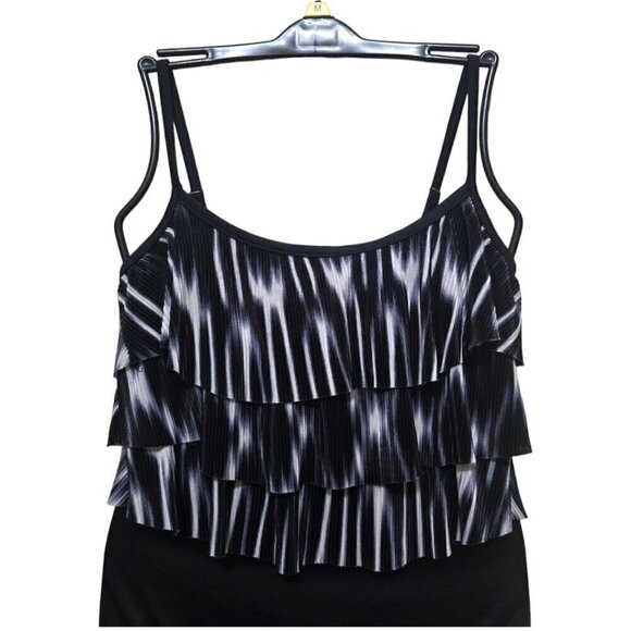 Le Cove Black Layered Ruffle One Piece Swimsuit Sz 12 - Picture 2 of 9